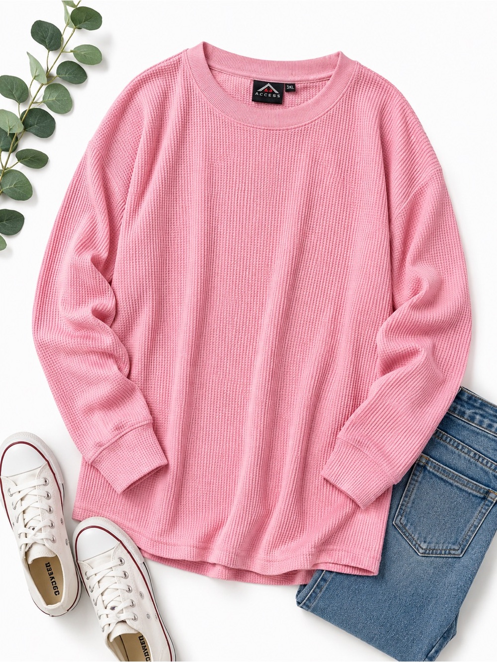 ACCESS Pink Waffle Knit Long Sleeve Top Size 3XL